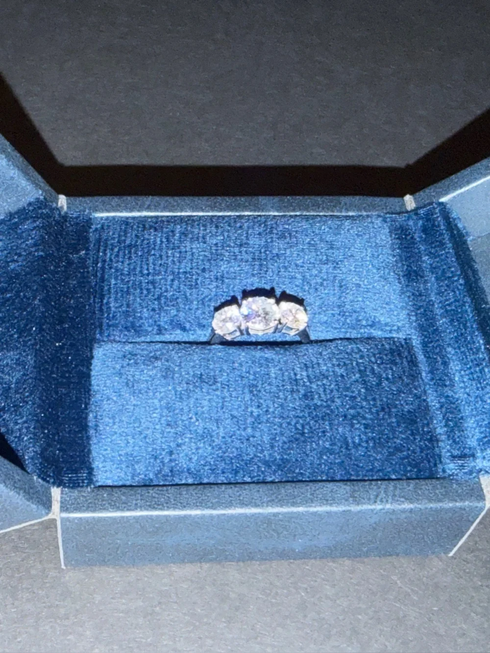 3.02 Carat Three-Stone Diamond & White Gold Engagement/Anniversary Ring, Sz 6.5